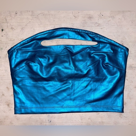 Urban Outfitters Tops - Urban Outfitters Blue Shiny Metallic Cutout Tube Top NWT | size Small